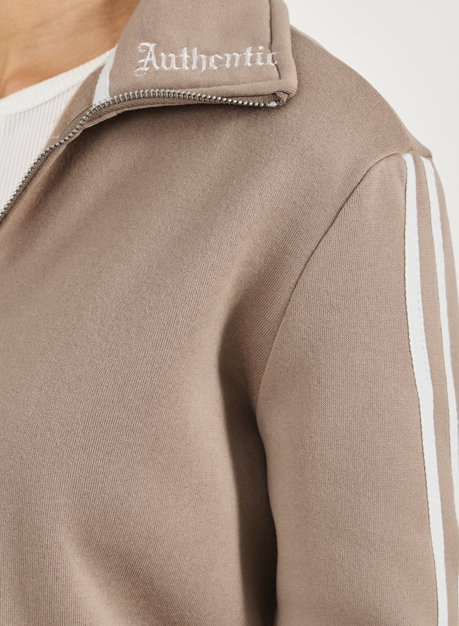 Styli Styli Contrast Stripe Detail Front Zip Jacket and Embroidered Detail Pants Co-Ords  - Image 3