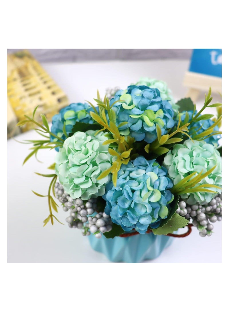 Captaintech Artificial Hydrangea Bouquet with Small Ceramic Vase, Fake Silk Variety Balls Flowers Arrangement in Vase for Decoration Home Office Table Wedding (Hydrangea-Blue) - Image 5