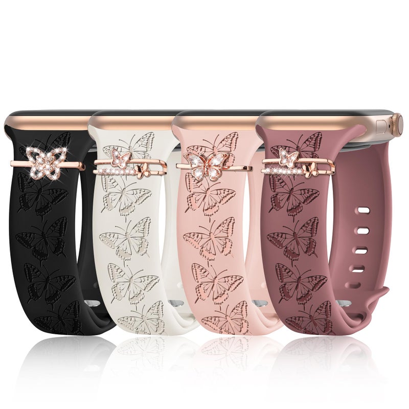 iWabcertoo 4 PACK Engraved Silicone Bands Compatible with Apple Watch Band 40mm 38mm 41mm 42mm 44mm 45mm 46mm 49mm Women Breathable Soft Cute Sport Replacement Strap for iWatch SE Series 11 10 9 8 7 6 5 4 3 2 1 - Image 2
