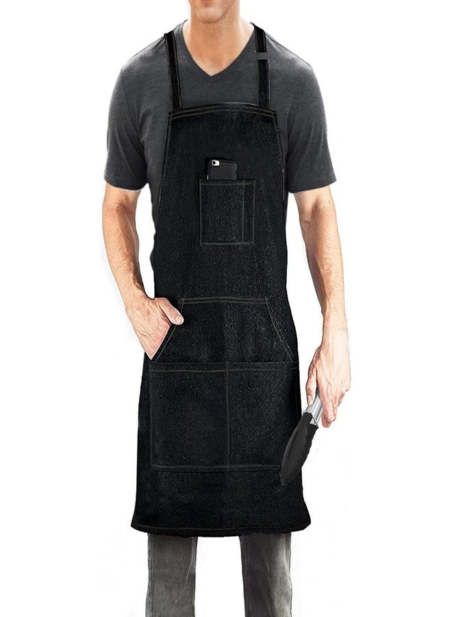 Dadidyc Black Denim Aprons for Men/Women with Pockets Tool Apron Waterproof Adjustable Canvas Apron Lightweight Kitchen Apron Work Apron - Image 1