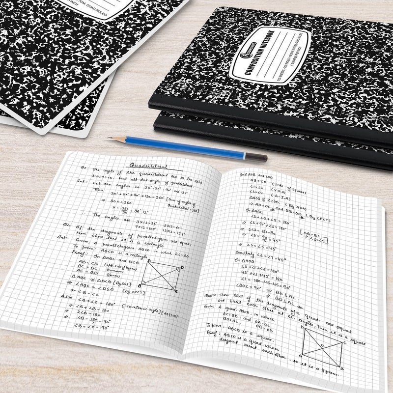 Rosmonde 12 Pack Graph Paper Composition Notebook, 200 Pages (100 Sheets), 4x4 Grid, Graph Composition Notebook, Black Marble Hard Cover Quad Ruled Notebooks for School, Bulk Grid Composition Notebook - Image 5