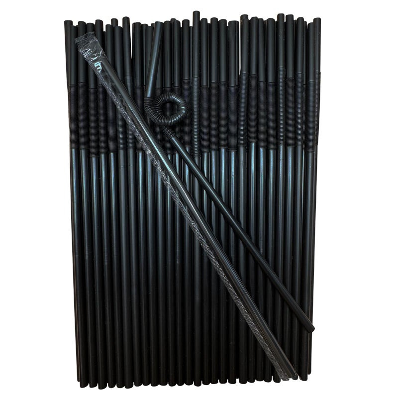 YAOSHENG Water cup Straw 10.23"" x 0.23""Solid Colors Flexible Drinking Straws  Independent packaging Plastic Disposable Bendy Straws (100  black) - Image 1