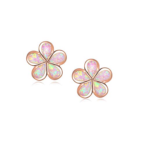 CiNily Hypoallergenic Flower Stud Earrings, Pink Opal Stud Earrings 14K Rose Gold Plated Flower Jewelry for Mom, Women - Image 1