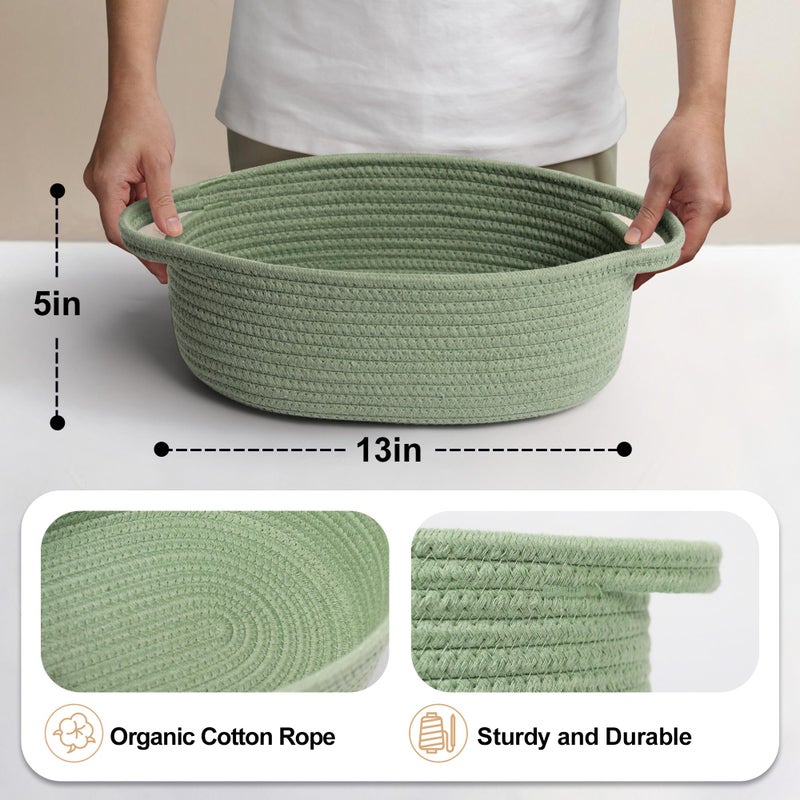 MEGASKET Green Woven Basket, 13" x 9" x 5" Baskets for Gifts Empty, Cute Cotton Rope Cat Dog Toy Bin Box, Small Woven Bin for Organizing, Green Room Decor, Nursery Baby Cloth Diaper Storage Organizer - Image 2