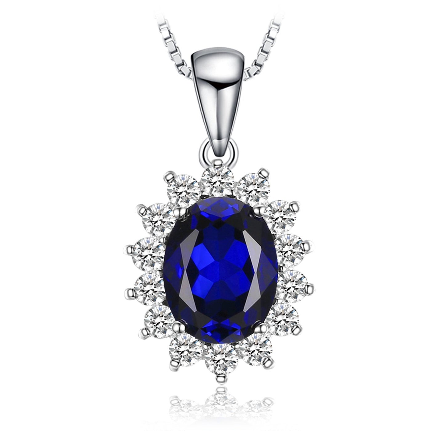 JewelryPalace Princess Diana Kate Middleton Class Gemstone Birthstone Sapphire Emerald Statement Pendant Necklace for Women, 925 Sterling Silver Necklaces for Women, 18 Inch Box chain