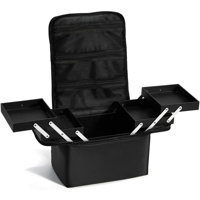 Stagiant Makeup Train Case, Nail Bag Organizer Case, Makeup Box Organizer, 4 Tier Large Travel Makeup Case with Compartments/Shoulder Strap for MUA/Manicure/Tattoo/Eye Lash Extension,Black - Image 1