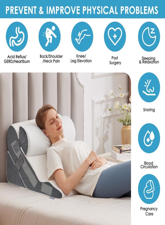 MEGCXIT 3PCS Bed Wedge Pillow for Headboard, Adjustable Wedge Pillow for Sleep Apnea, 23” Wide Triangle Pillow Wedge Set for After Surgery, Acid Reflux Relief, Snoring, Neck&Back Support, White/Grey - Image 2
