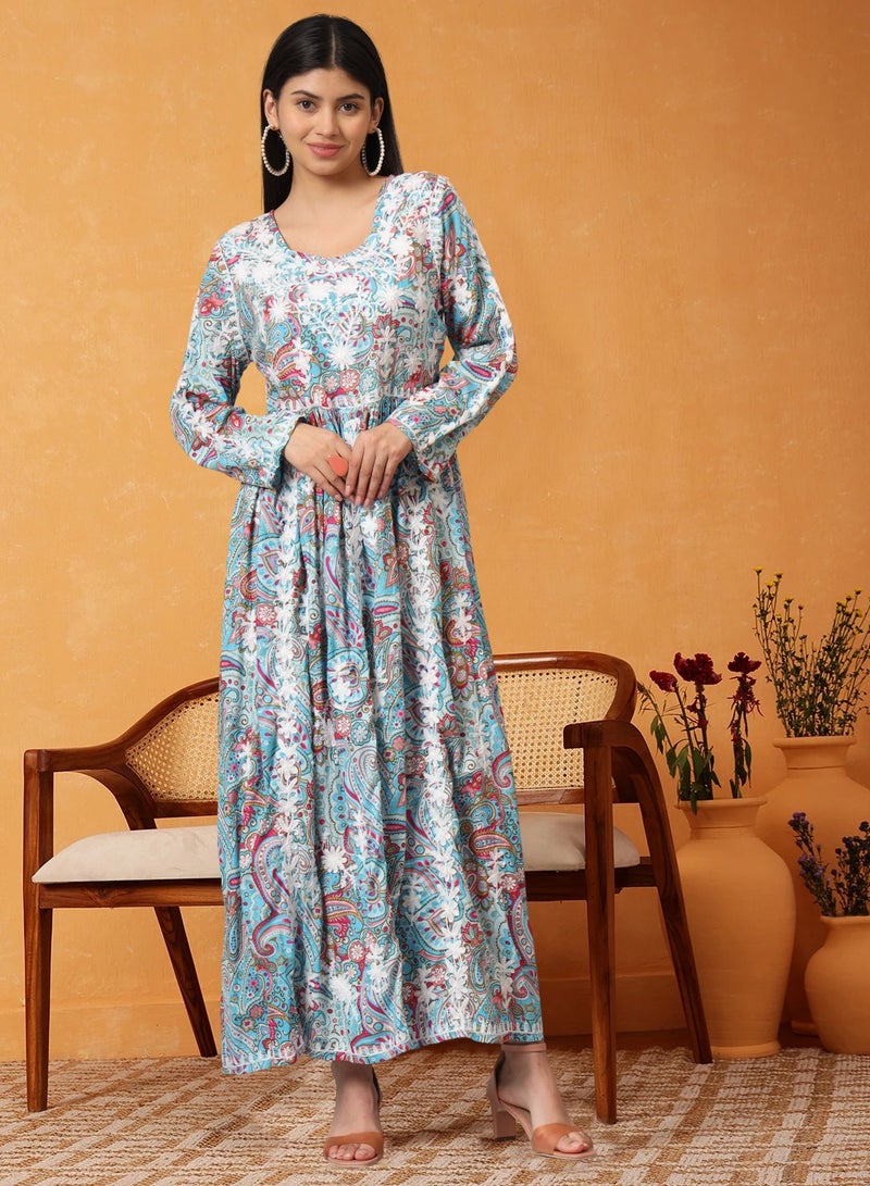 الايا جلابية مطبوعة قطن مولمول مطرزة يدوياً لوكنوي شيكانكاري - Image 1