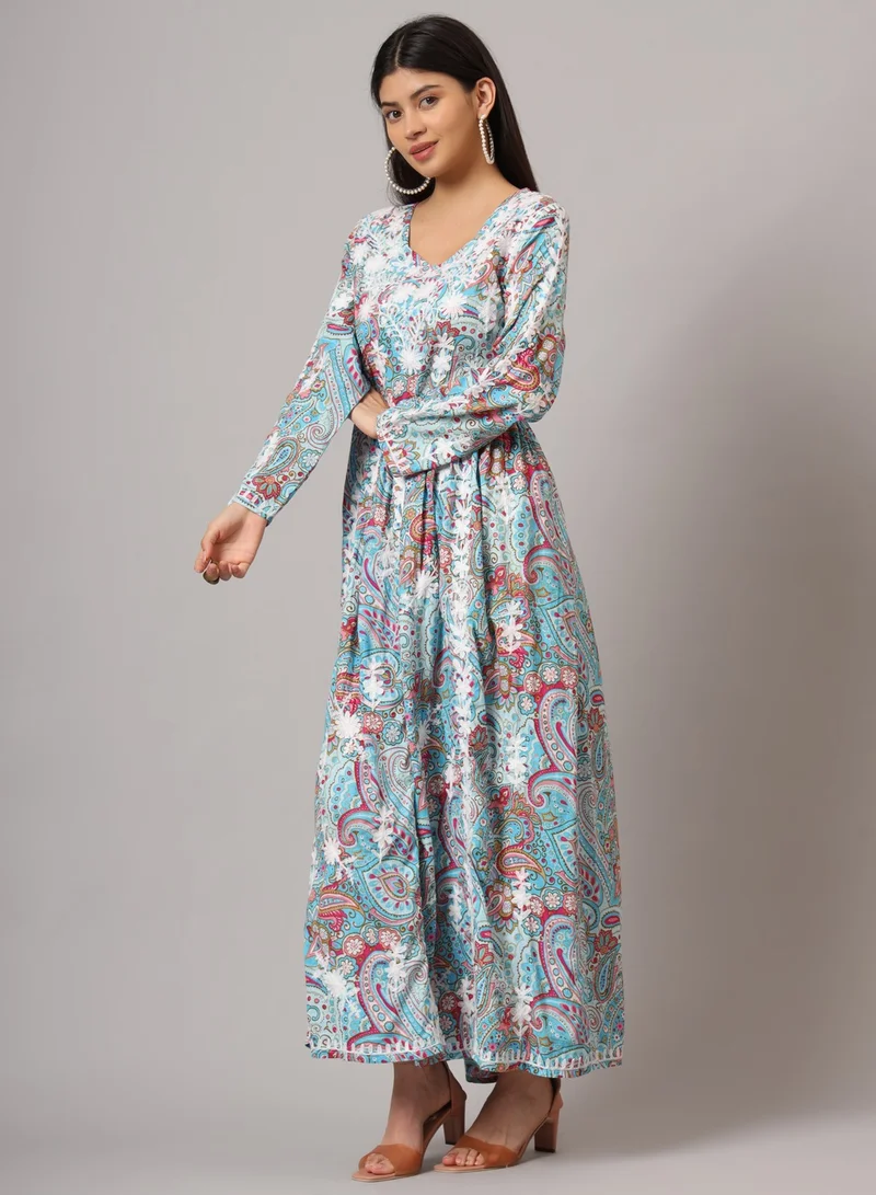 الايا جلابية قطنية مطبوعة مطرزة يدويًا من لاكناوي شيكانكاري-AL3936