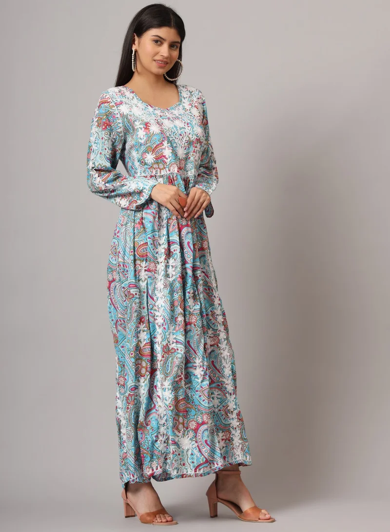 الايا جلابية قطنية مطبوعة مطرزة يدويًا من لاكناوي شيكانكاري-AL3936