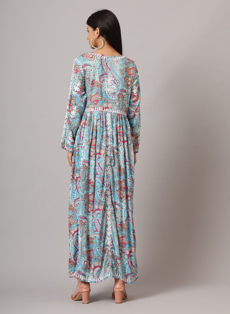 الايا جلابية مطبوعة قطن مولمول مطرزة يدوياً لوكنوي شيكانكاري - Image 2