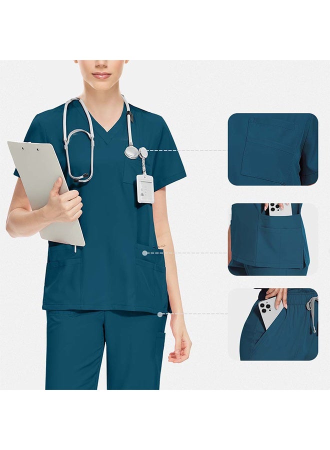 Women's/Men's Scrub Set, V-Neck Scrub Top with Multi-Pockets and Drawstring Scrub Pants, Stretchy Soft Medical Uniform for Nurses, Doctors, Healthcare Workers - Image 4