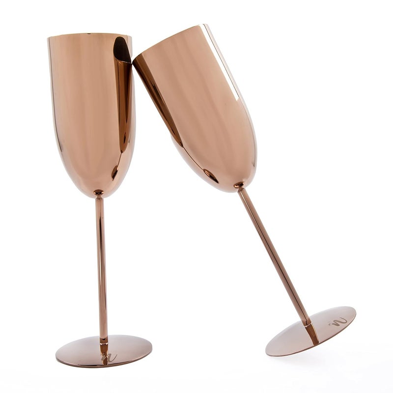 GIBOX Mystic Martini Wine Glass Pack of 2 Rose Gold 350ml Big Stainless Steel Cocktail Glass Tall Drinking Glasses for Water Juice Cold Beverages Mojito - Image 1