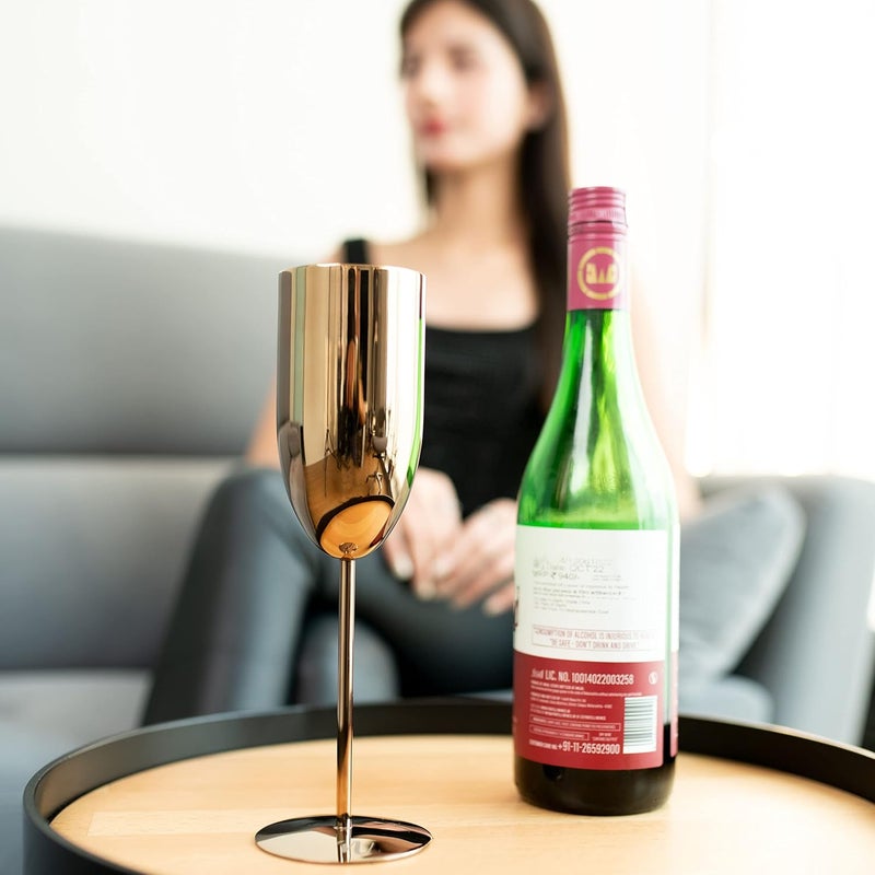 GIBOX Mystic Martini Wine Glass Pack of 2 Rose Gold 350ml Big Stainless Steel Cocktail Glass Tall Drinking Glasses for Water Juice Cold Beverages Mojito - Image 5