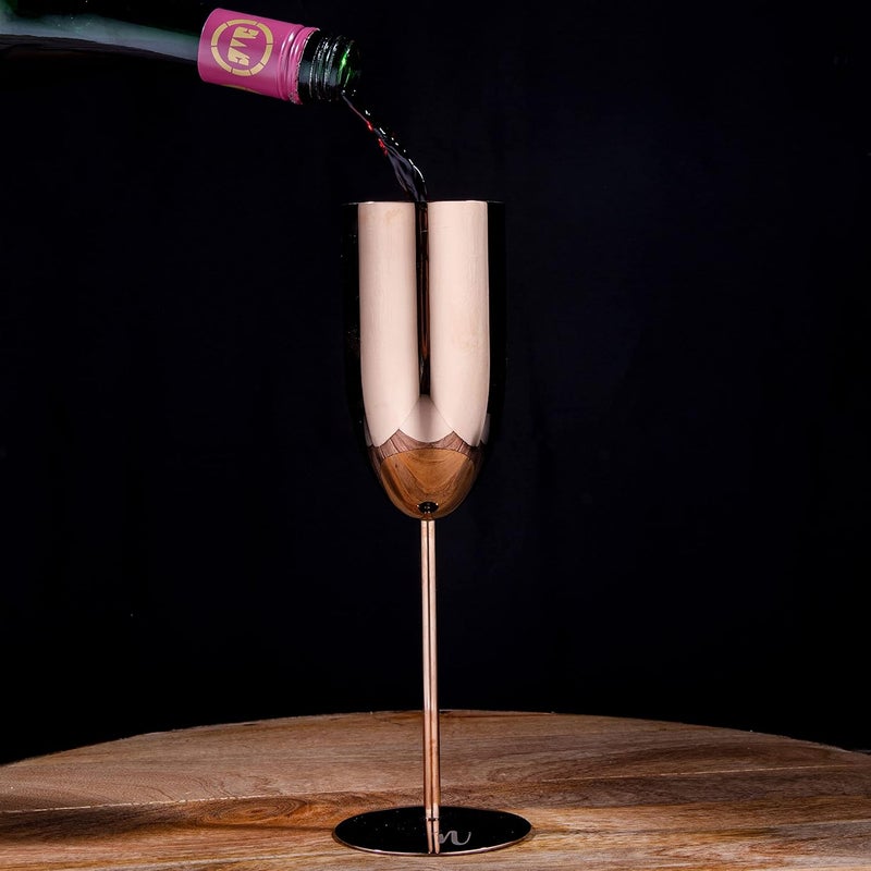 GIBOX Mystic Martini Wine Glass Pack of 2 Rose Gold 350ml Big Stainless Steel Cocktail Glass Tall Drinking Glasses for Water Juice Cold Beverages Mojito - Image 4