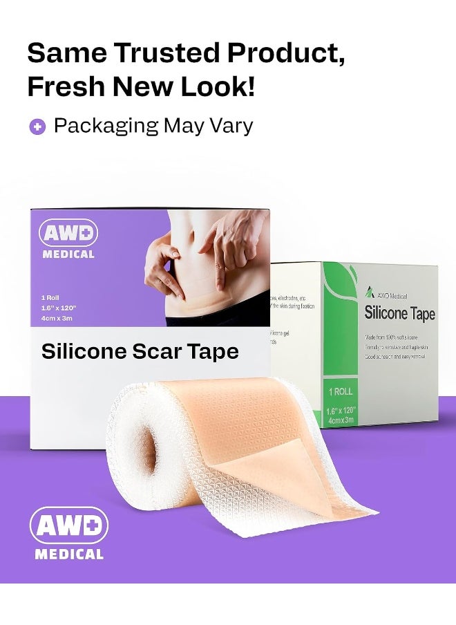 AWD Medical - AWD Medical Soft Silicone Tape for Scars Removal with Silicone Gel Sheeting (1.6inx 120in) - Image 1