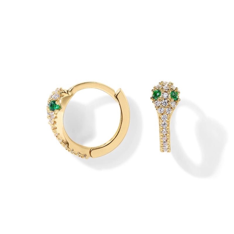 PAVOI 14K Gold Plated 925 Sterling Silver Post Cubic Zirconia Huggie Earrings - Small Round Stud Fashion Hoop Earrings for Women in Rose Gold Plating (Snake, Yellow) - Image 1