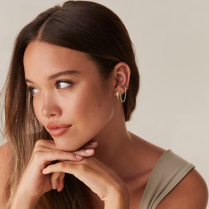 PAVOI 14K Gold Plated 925 Sterling Silver Post Cubic Zirconia Huggie Earrings - Small Round Stud Fashion Hoop Earrings for Women in Rose Gold Plating (Snake, Yellow) - Image 4