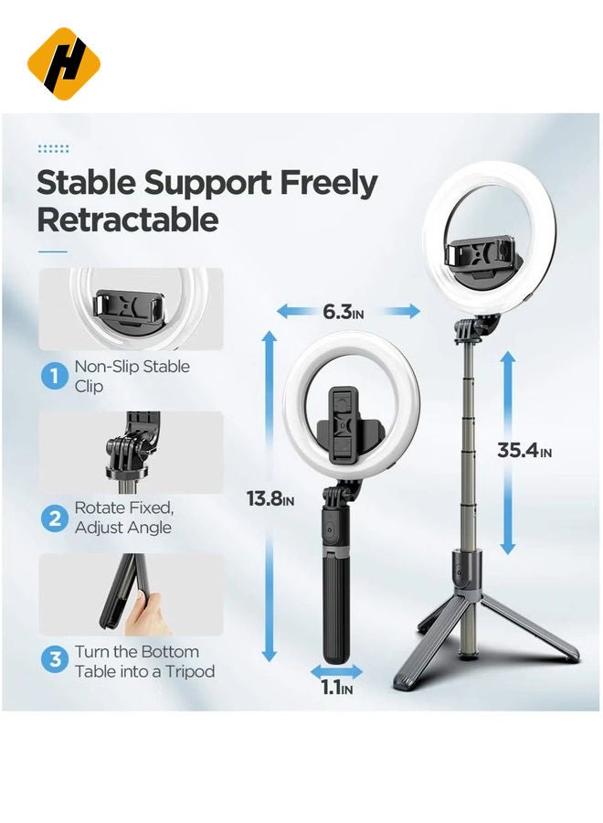 HuHa Selfie Ring Light Tripod Bluetooth Selfie Stick,Cell Phone Holder LED Selfie Light Stand for Live Stream Photography - Image 2