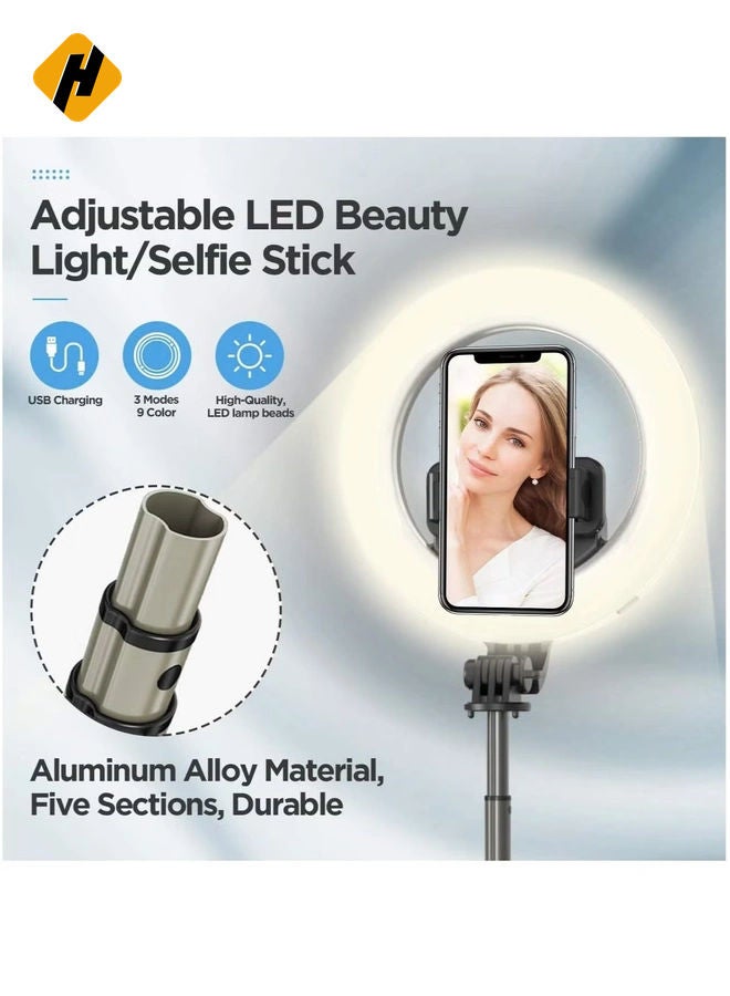HuHa Selfie Ring Light Tripod Bluetooth Selfie Stick,Cell Phone Holder LED Selfie Light Stand for Live Stream Photography - Image 3