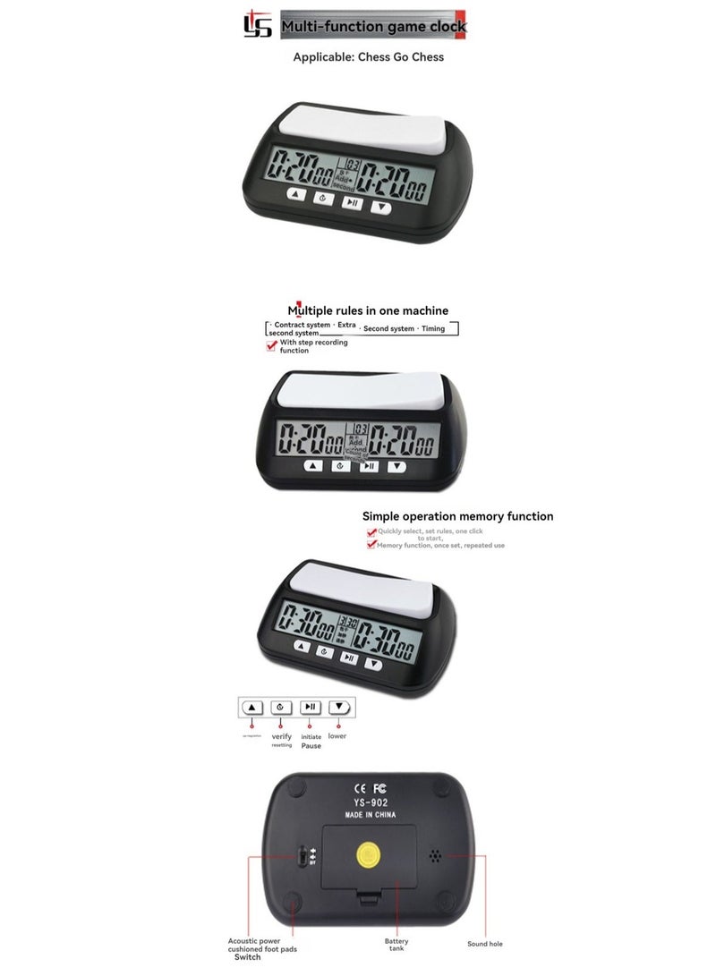 Multifunctional universal chess clock in black, professional electronic chess timer, portable digital chess clock - Image 3