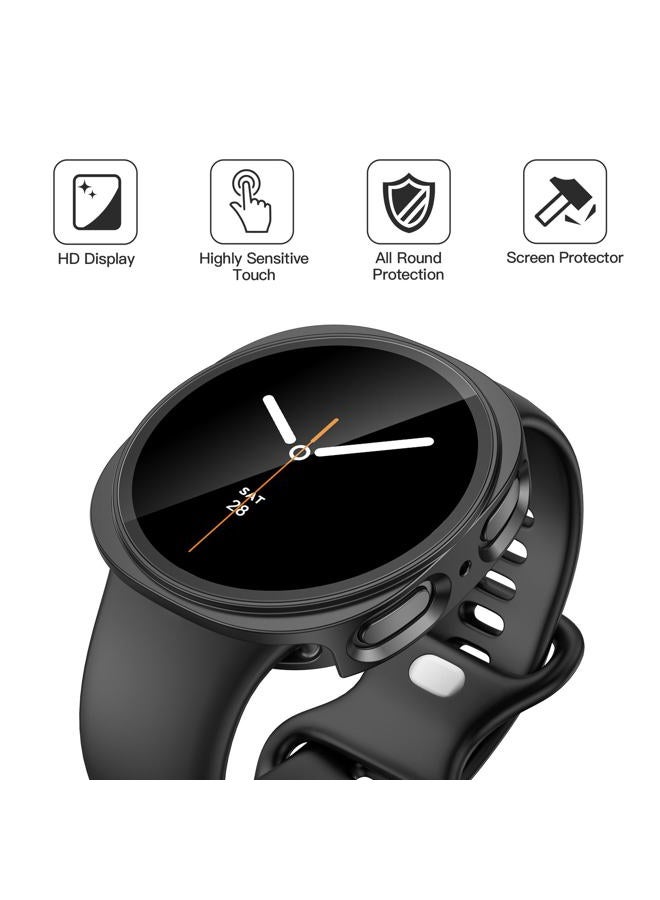 Misxi 2-Pack Hard PC Case with Tempered Glass Screen Protector for Samsung Galaxy Watch 8 44mm, Overall Protection Anti-Slip Scratch-Resistant Cover for Galaxy Watch8, Black - Image 2