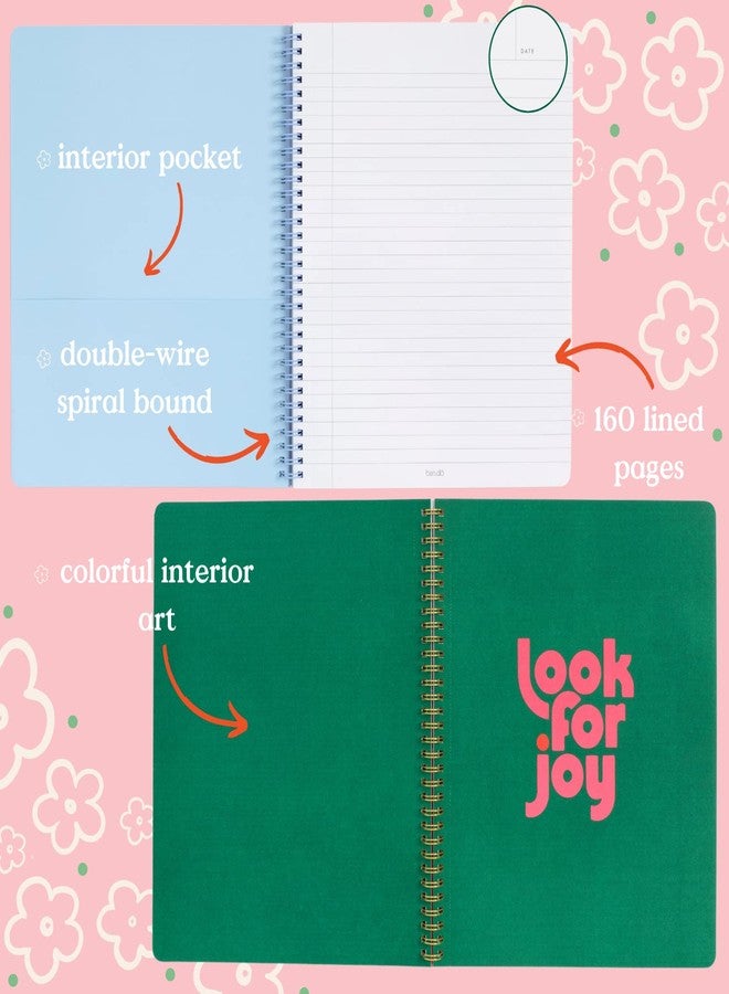 ban.do Floral Rough Draft Large Spiral Notebook, 11" x 9" with Pockets and 160 College Ruled Pages, Strawberry Fields - Image 3