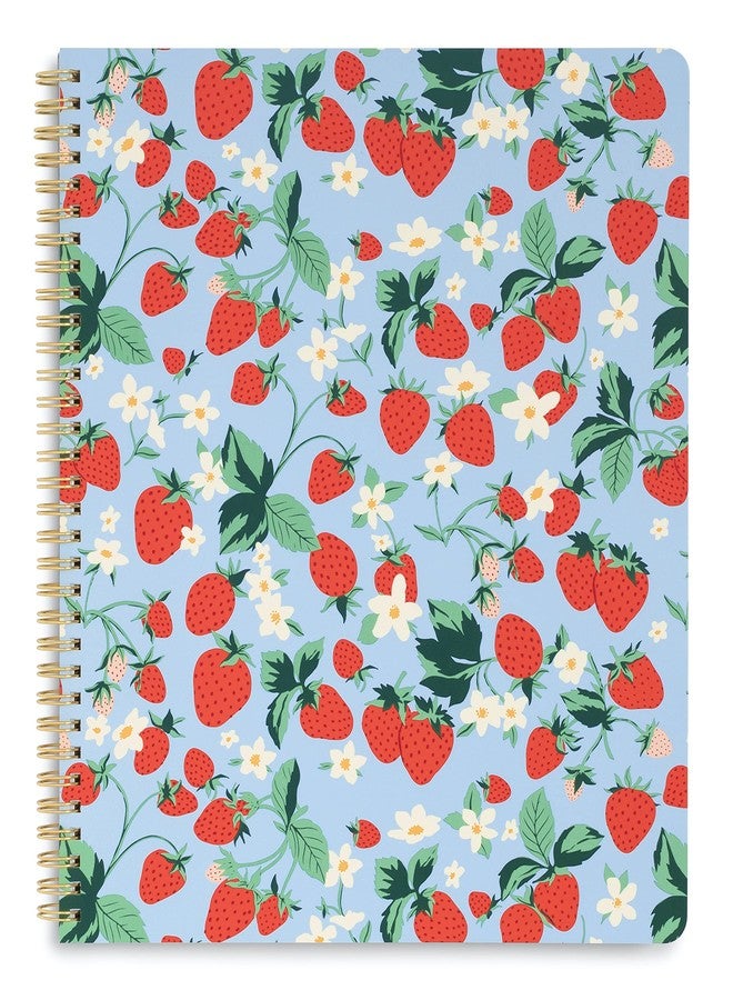 ban.do Floral Rough Draft Large Spiral Notebook, 11" x 9" with Pockets and 160 College Ruled Pages, Strawberry Fields - Image 1