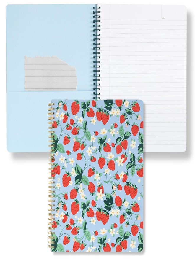 ban.do Floral Rough Draft Large Spiral Notebook, 11" x 9" with Pockets and 160 College Ruled Pages, Strawberry Fields - Image 2