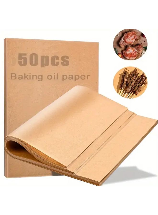 50 Sheets Unbleached Parchment Paper Non Stick Pre Cut 12x16 Inches 30x40cm Coffee For Baking Cooking Grilling Air Fryer Steaming Heavy Duty Food Safe Ideal Home Professional Kitchens Restaurants Bakeries Compatible Oven Stovetop Induction Natural Brown Tone Kitchen Essentials - Image 1