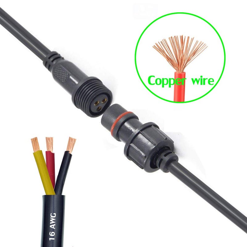 YETOR Waterproof Connector 3wire, 16AWG Male Female Plug LED Connector with 3Pin Waterproof Connectors IP68 20CM Extension Cable for Indoor/Outdoor LED Strip Lights.(5Pairs) - Image 3