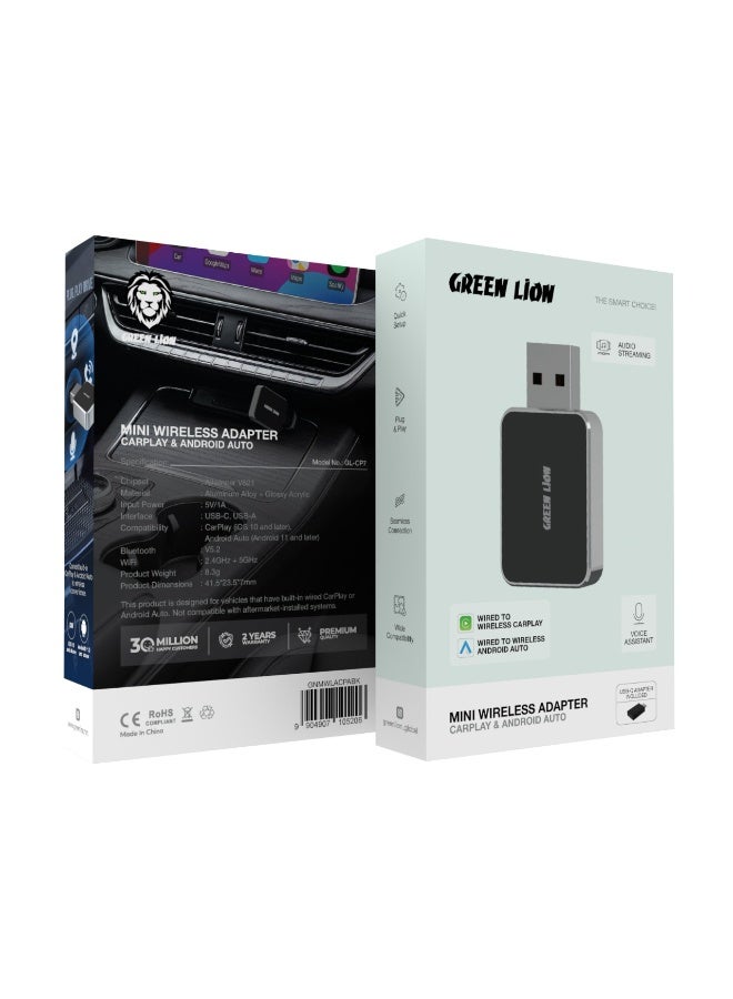 GREEN LION Mini Wireless Adapter CarPlay & Android Auto / Voice Assistant / Wide Compatibility / Audio Streaming / USB-C Adapter Included - Black - Image 4