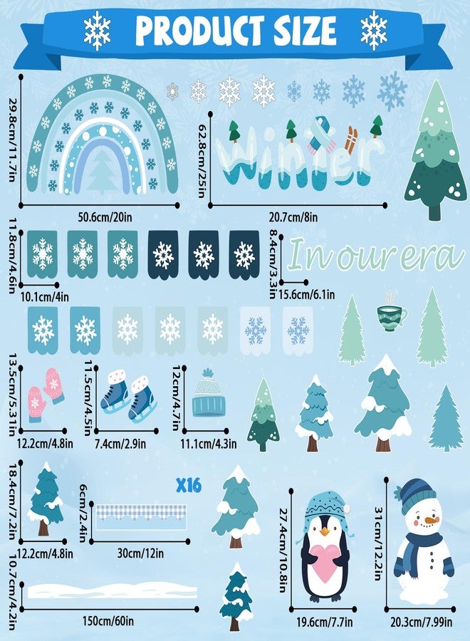 ojustbeok Winter Bulletin Board for Classroom Decorations Christmas Bulletin Board Rainbow Xmas Tree Snowflake Snowman Paper Cutouts for Winter Holiday School Chalkboard Wall Door Decor Christmas Party Supplies - Image 2