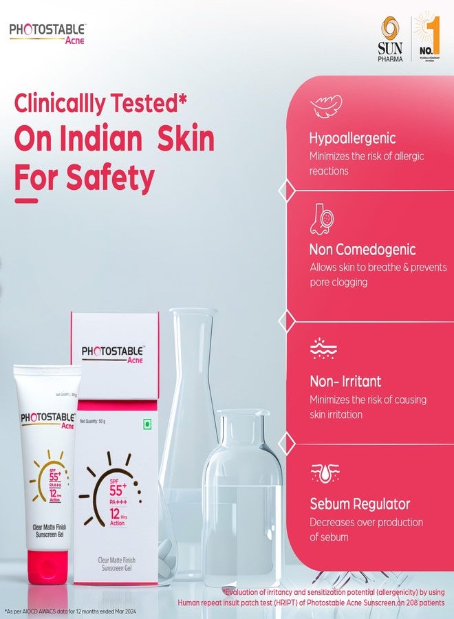 Photostable Sun Pharma Photostable Acne Sunscreen Gel SPF 55+ | PA+++ | 12-Hour UV Protection | Matte Finish | Non-Comedogenic, Oil-Control, Sweat & Water-Resistant | No White Cast | 50g - Image 5