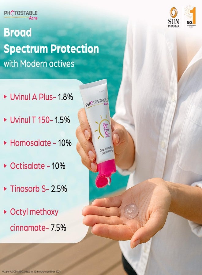 Photostable Sun Pharma Photostable Acne Sunscreen Gel SPF 55+ | PA+++ | 12-Hour UV Protection | Matte Finish | Non-Comedogenic, Oil-Control, Sweat & Water-Resistant | No White Cast | 50g - Image 3