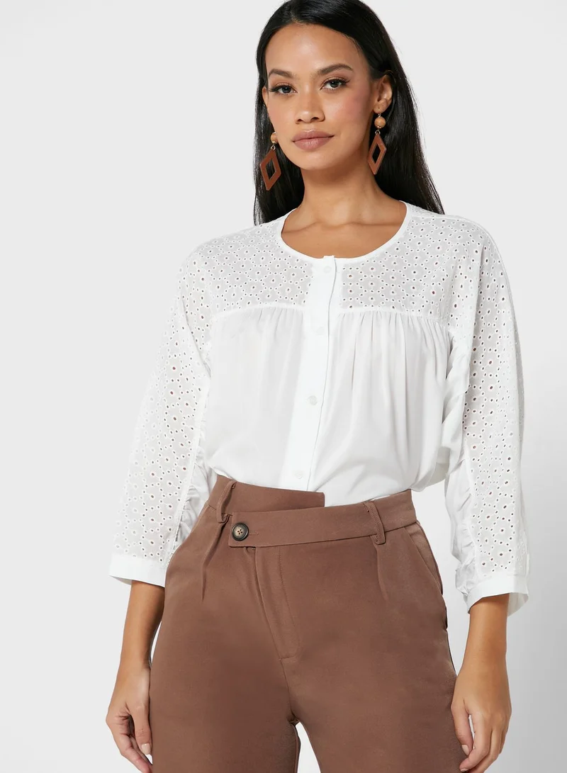 ELLA Button Down Broderie Anaglaise Top