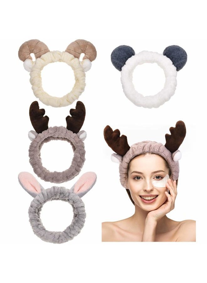 Chuangdi 4 Pcs Animals Ears Headbands Cute Spa Fuzzy Headband Elastic Face Washing Turban Hair Bands Shower Head Wraps Facial Headband for Women Cosplay Party (Vivid Style)  - Image 1