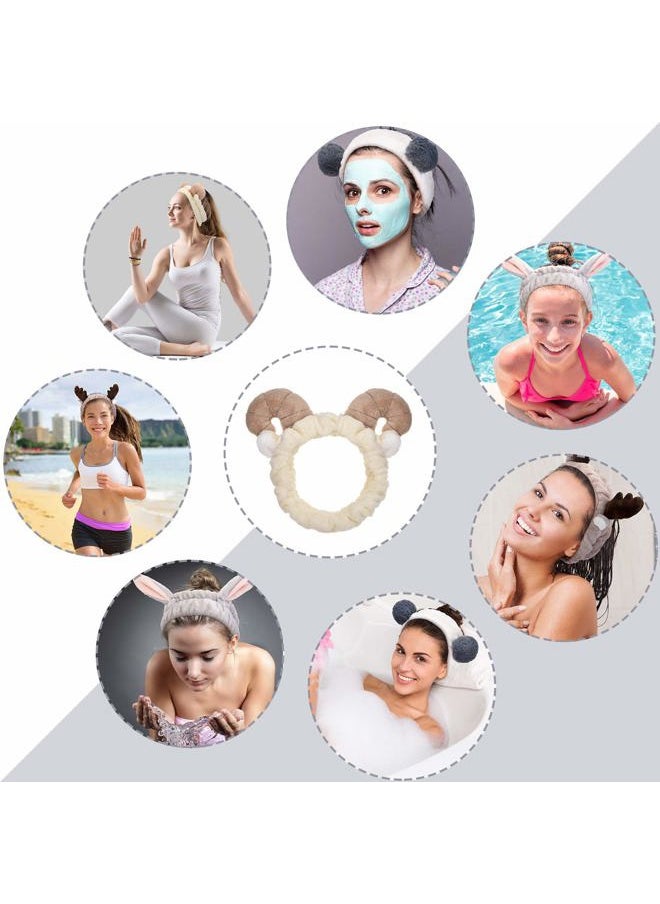 Chuangdi 4 Pcs Animals Ears Headbands Cute Spa Fuzzy Headband Elastic Face Washing Turban Hair Bands Shower Head Wraps Facial Headband for Women Cosplay Party (Vivid Style)  - Image 2