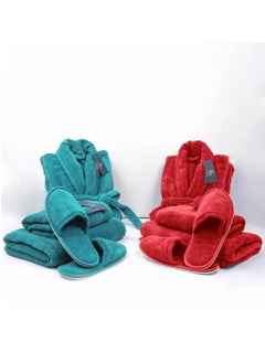 RIZARIES Luxury Couple Bathroom Set - 2 Bathrobes with Slippers and 2 Towel Sets - Unisex  - Image 1