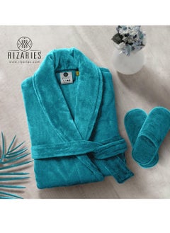 RIZARIES Luxury Couple Bathroom Set - 2 Bathrobes with Slippers and 2 Towel Sets - Unisex  - Image 2