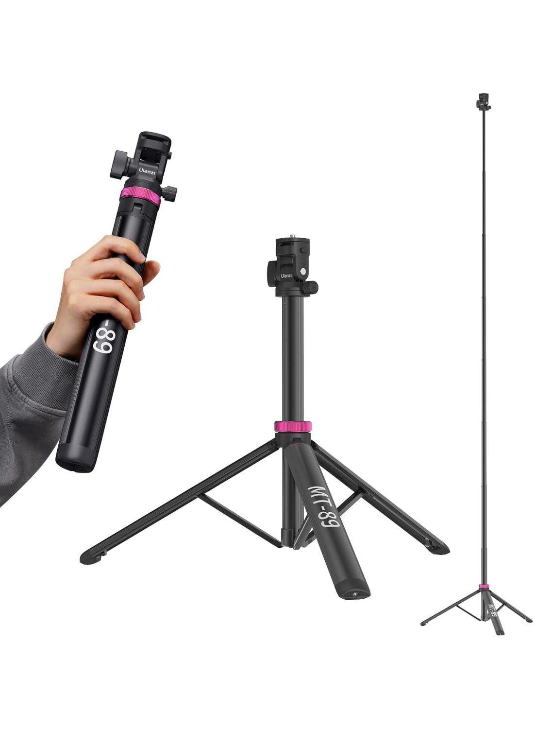 ULANZI MT-89 Extendable Tripod Aluminum, 82" Portable Adjustable Light Stand with 1/4" Screw Quick Release, Camera Phone Tripod for Camera Video Light Smartphone, Lightweight for Travel,Up Load 2.2LBS