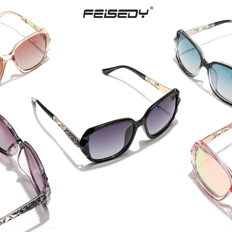 FEISEDY Oversized Sunglasses for Women Square Polarized Sparkling Frame B2289 - Image 3