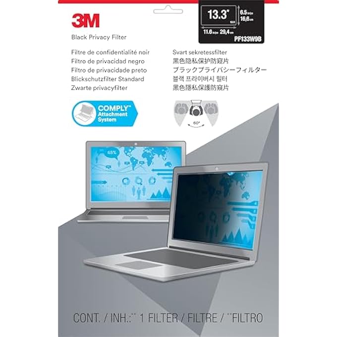 3M PRIVACY FILTER. 13.3 INCH BLACK PRIVACY SCREEN. WIDESCREEN 16:9 ANTI-GLARE LAPTOP PRIVACY FILTER. PROTECT YOUR DATA FROM VISUAL HACKING. - Image 2