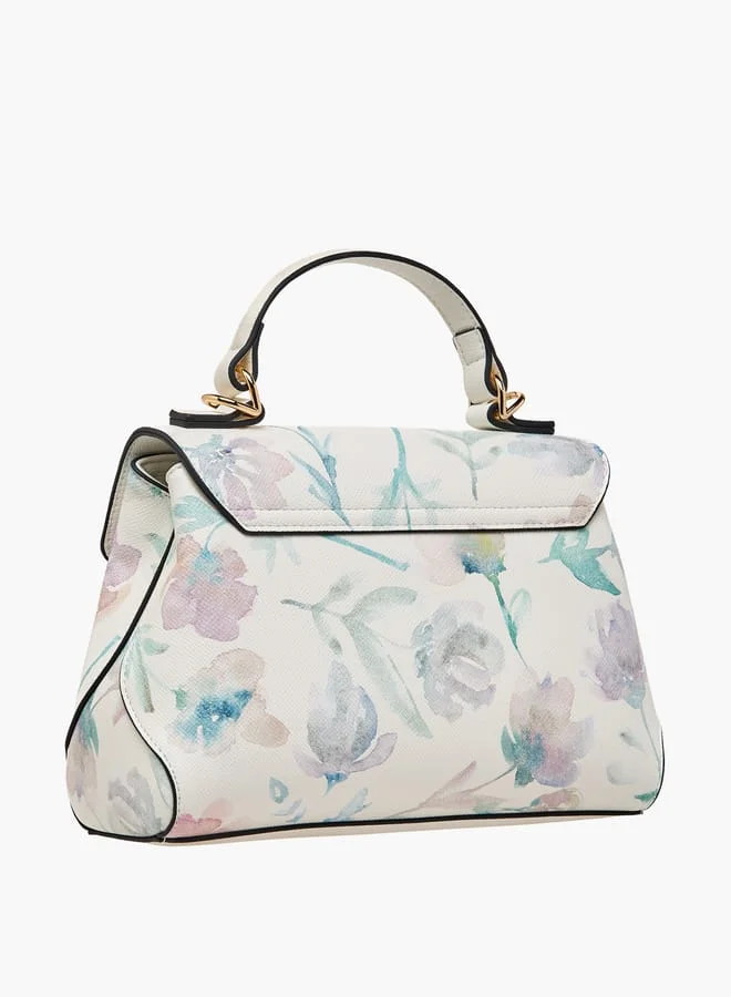 سيليست Women All-Over Floral Print Satchel Bag with Detachable Strap and Flap Closure