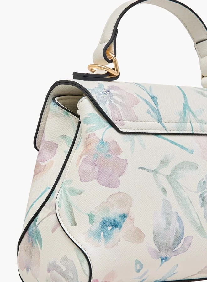 سيليست Women All-Over Floral Print Satchel Bag with Detachable Strap and Flap Closure