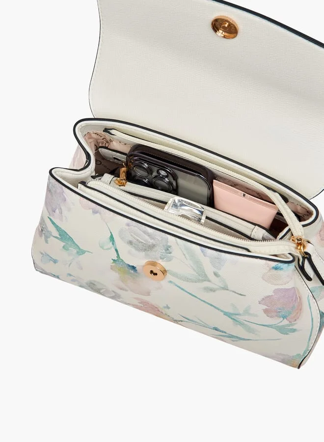 سيليست Women All-Over Floral Print Satchel Bag with Detachable Strap and Flap Closure