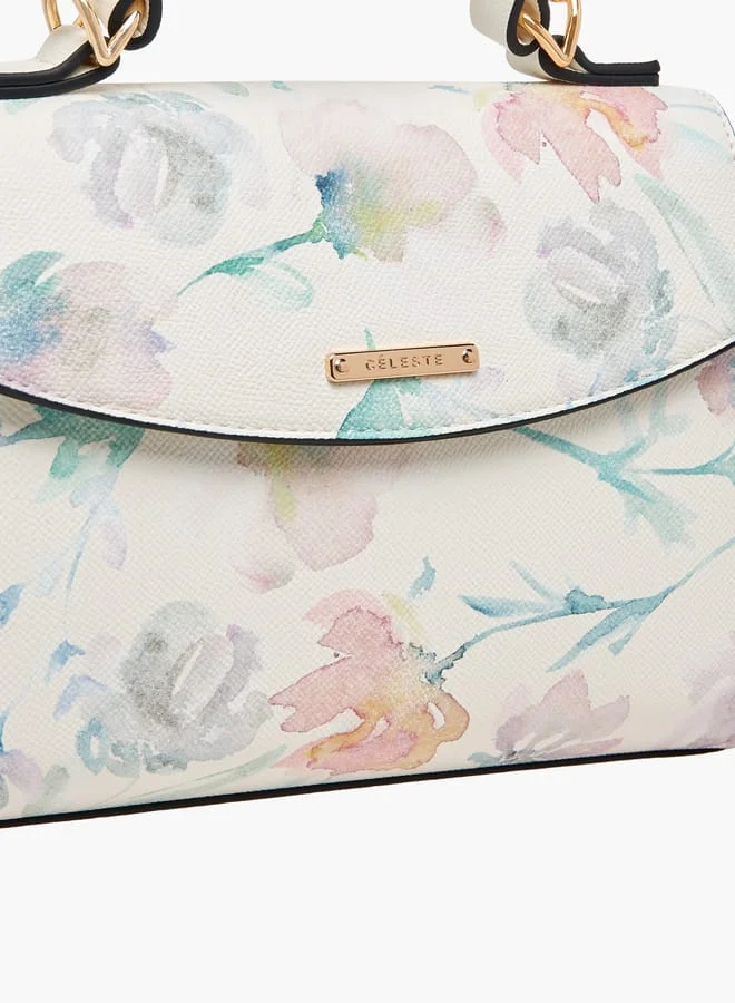 سيليست Women All-Over Floral Print Satchel Bag with Detachable Strap and Flap Closure
