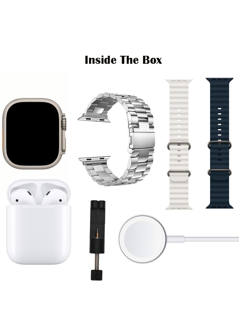 Modio 2.2 Inch HD Large Screen MC80 Ultra Max Smart Watch With High Bass Wireless Bluetooth Headset 3 Pair Strap and Wireless Charger Silver - Image 4