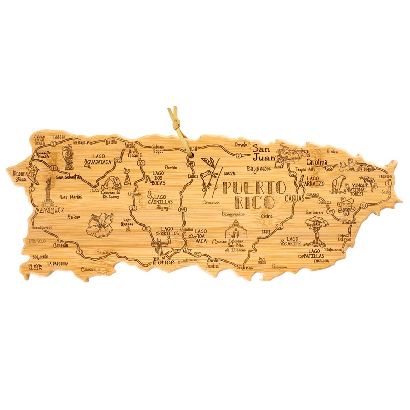 Totally Bamboo Destination Puerto Rico Cutting Board, Charcuterie & Serving Board | Laser Engraved Bamboo Map with Hang Tie for Wall Art | Puerto Rican Kitchen Gift & Decor - Image 1