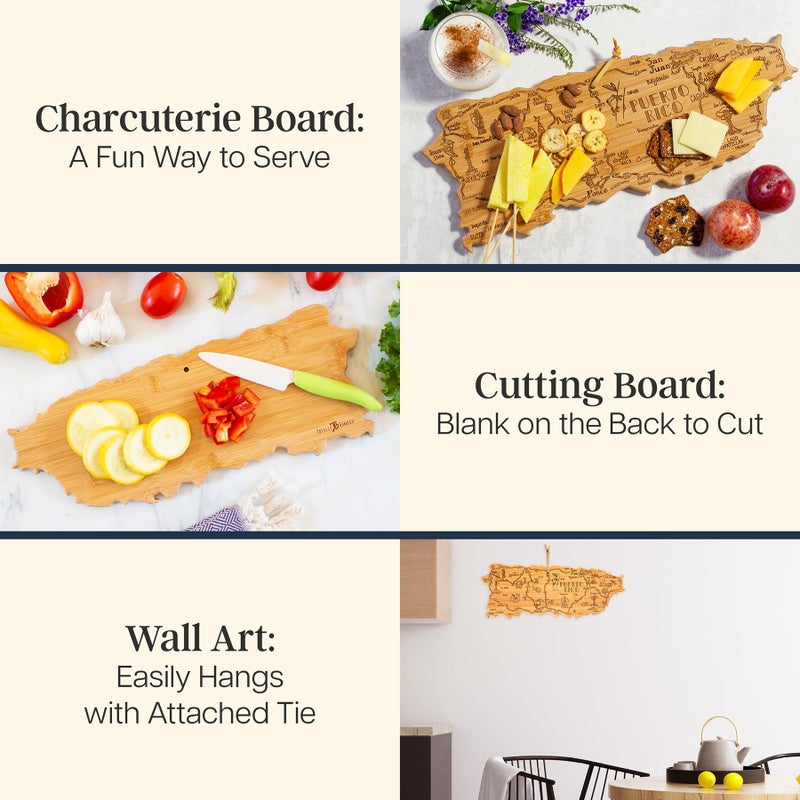 Totally Bamboo Destination Puerto Rico Cutting Board, Charcuterie & Serving Board | Laser Engraved Bamboo Map with Hang Tie for Wall Art | Puerto Rican Kitchen Gift & Decor - Image 2